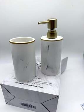 Sunday Citizen Resin Bath Set Marble Look Gold Soap Dispenser Toothbrush Holder